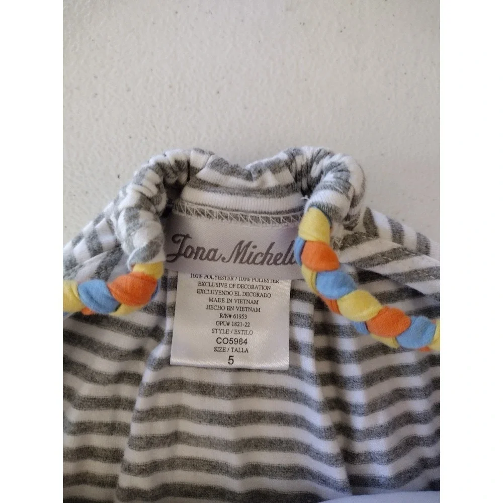 Jona Michelle Girls Grey White Striped Colorblock Braided Strap‎ Dress Size 5